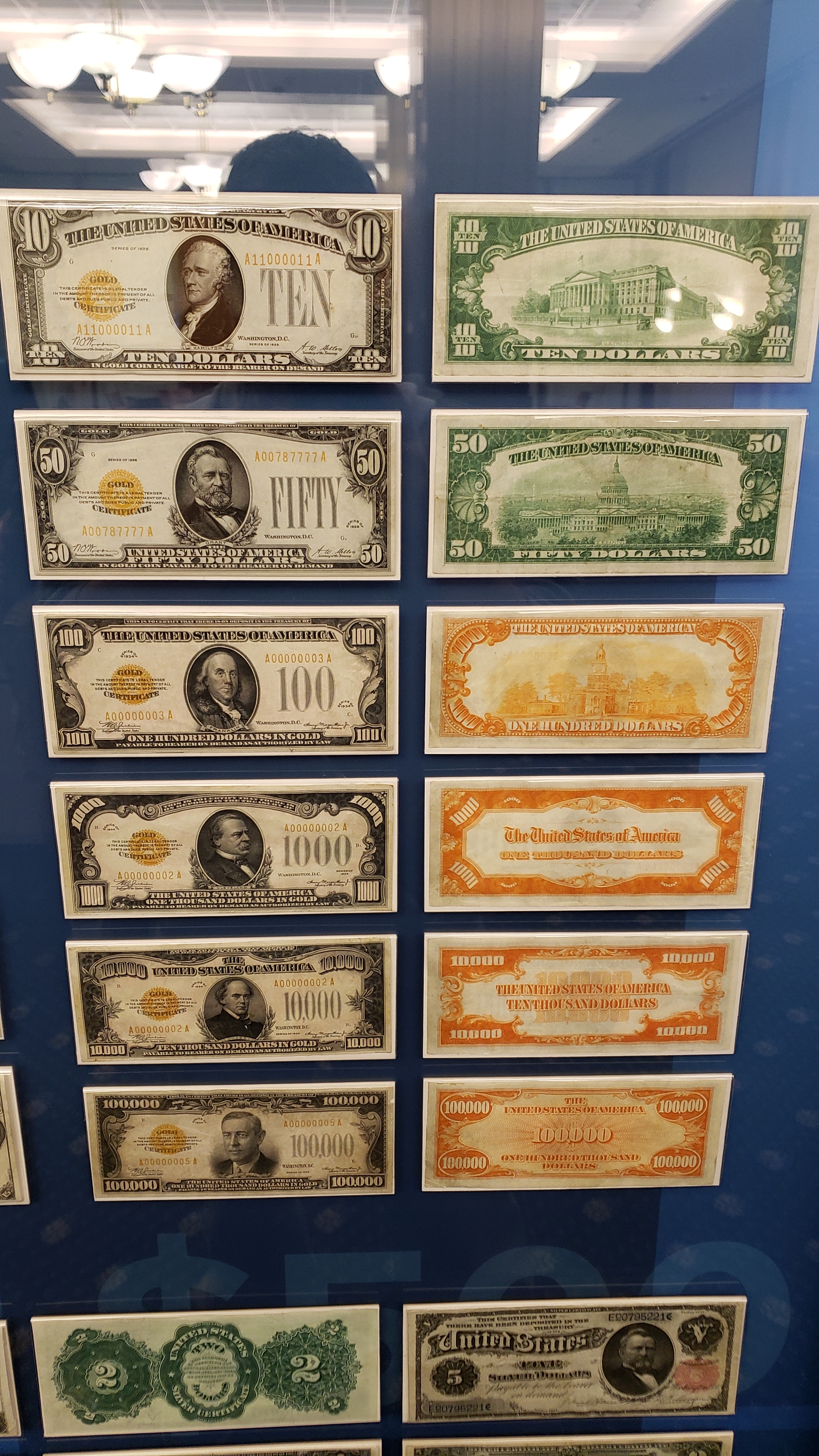 Various old, high face-value bills.