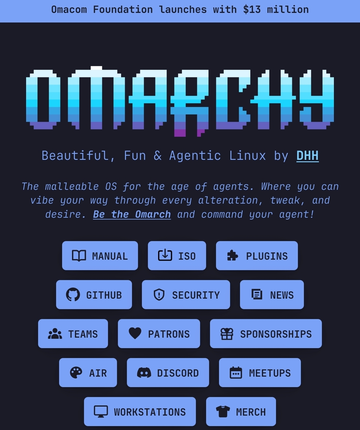 Screenshot of the Omarchy website's home page