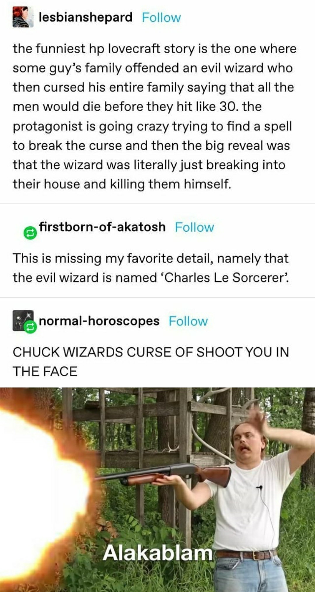 Chuck the wizard uses shotgun