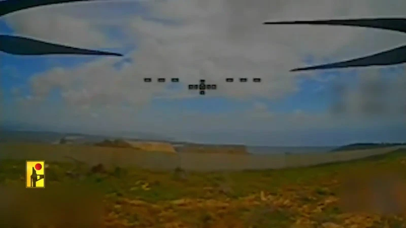 Drone approaching iron dome position, border with Israel visible.