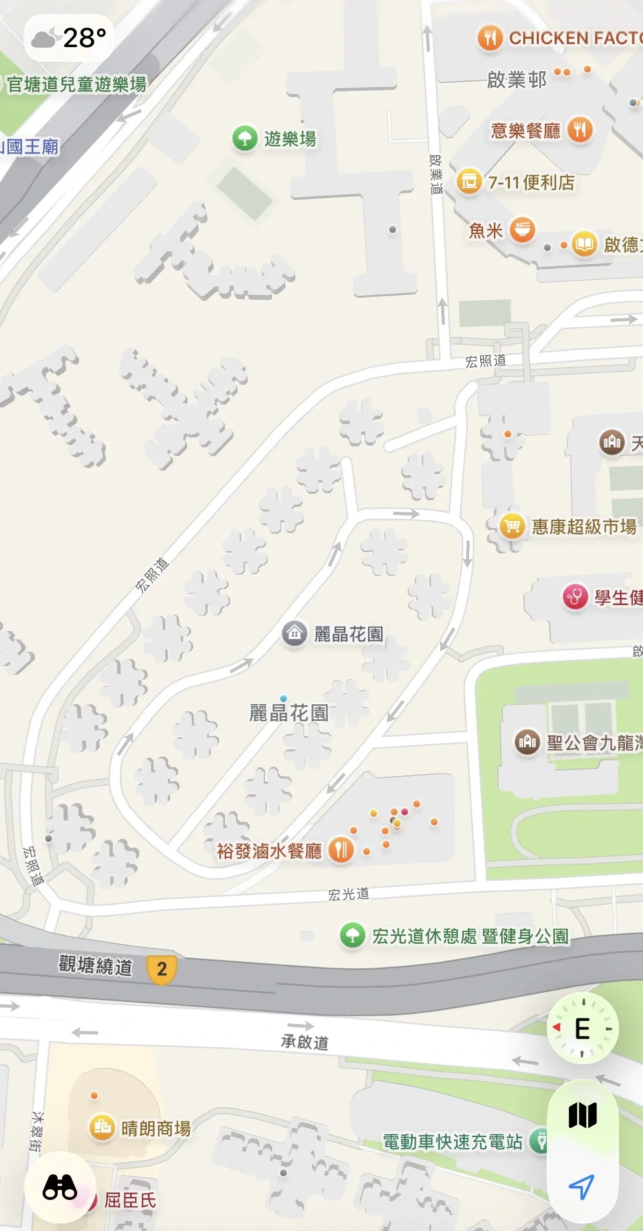 map of Richland Gardens’s surroundings. lots of orange commercial dots are visible