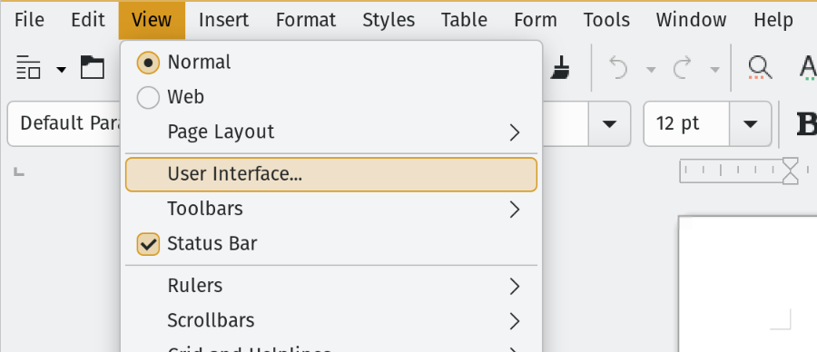 Menu Bar → View → User Interface...