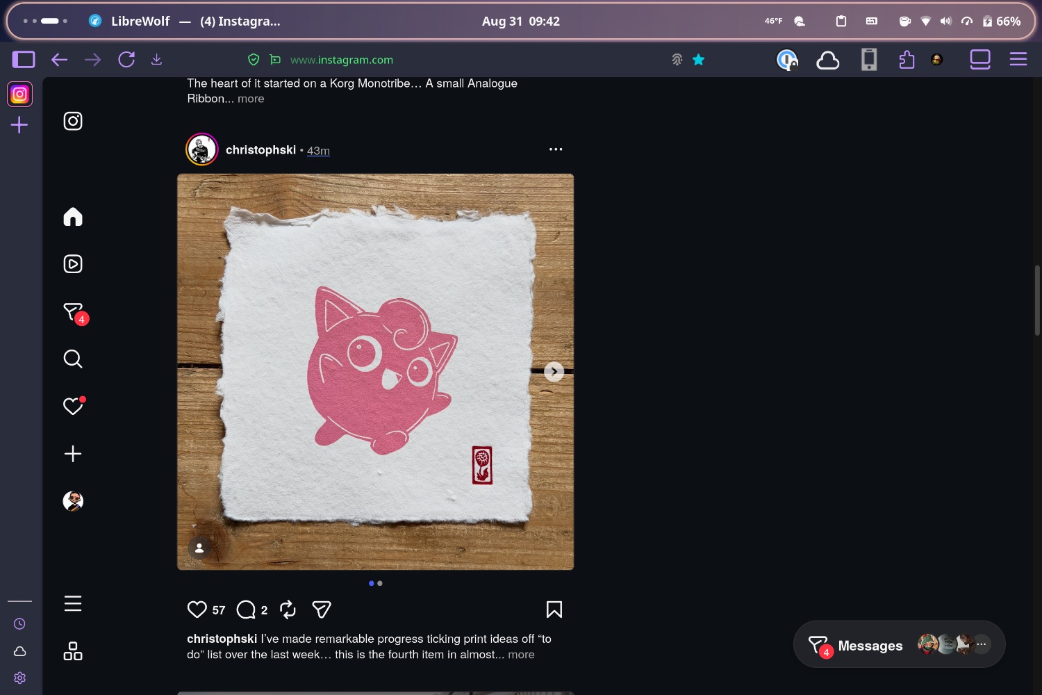 instagram running in librewolf tab
