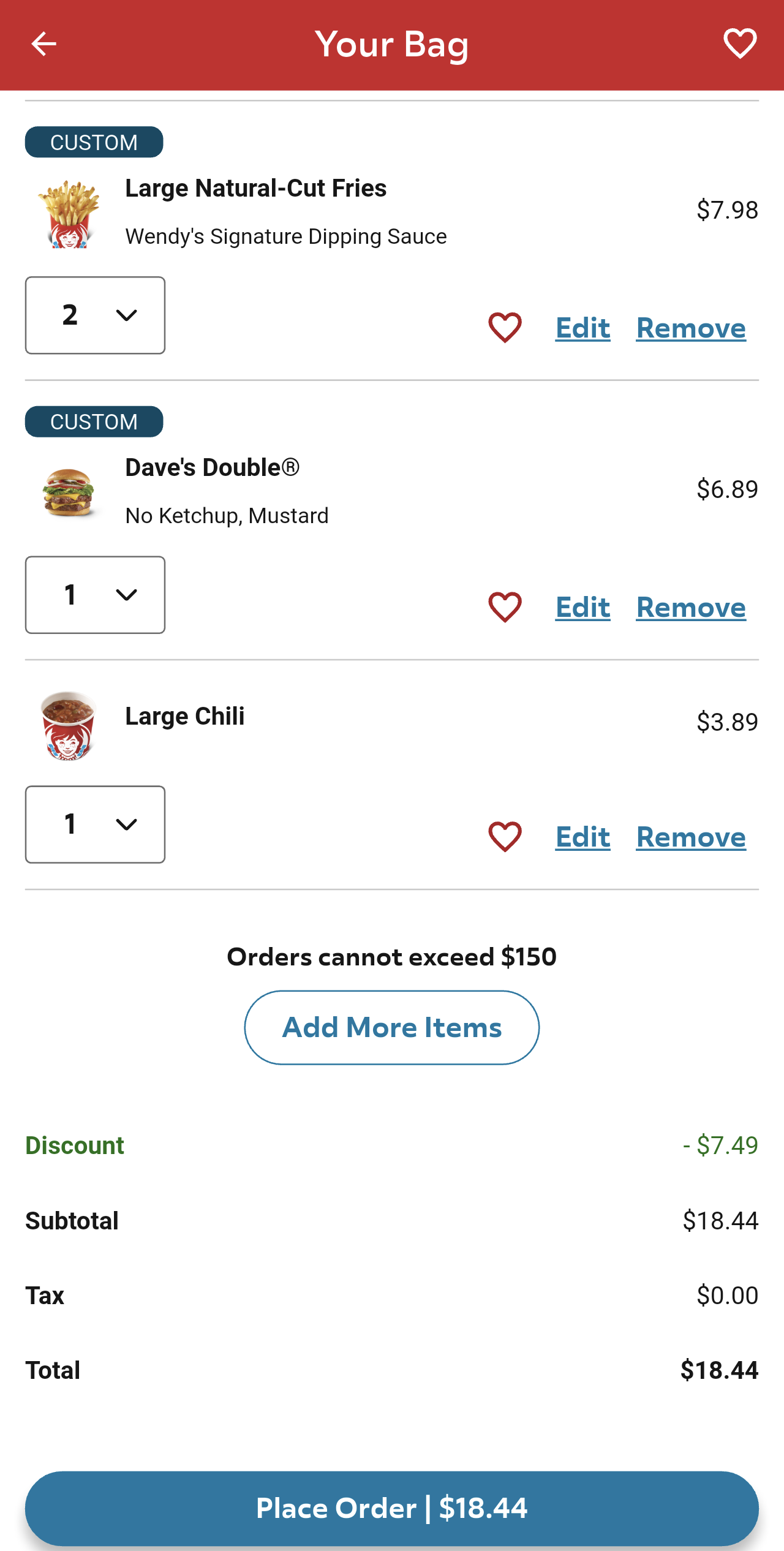 Fast food app screenshot