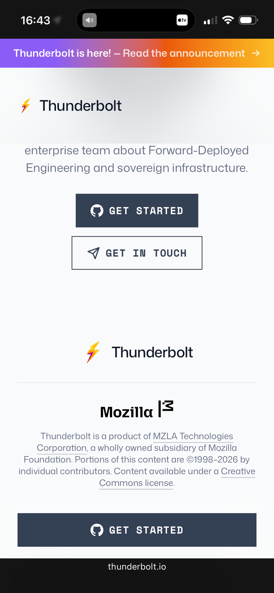   Thunderbolt is a product of MZLA Technologies Corporation, a wholly owned subsidiary of Mozilla Foundation.    