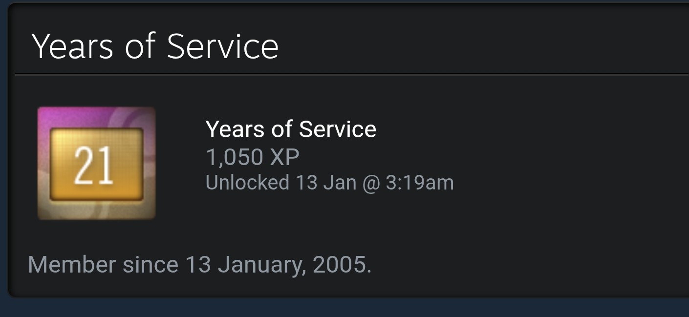21 years service Steam