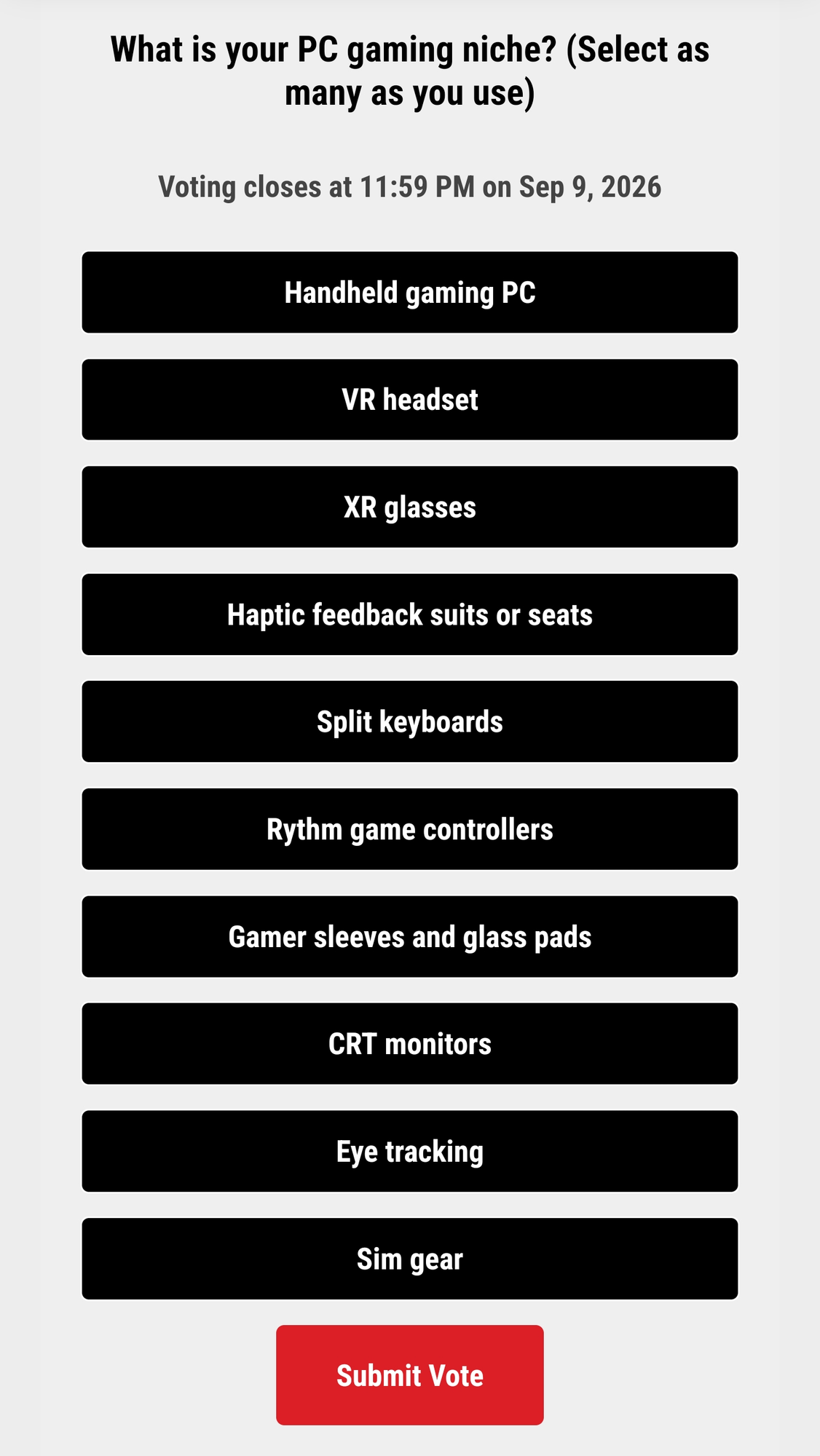Poll about pc gaming hardware niches