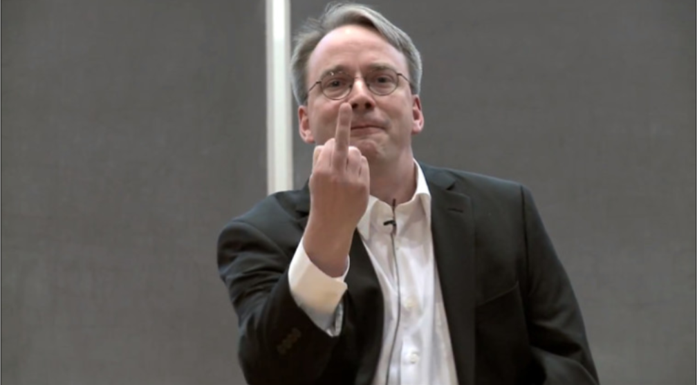 Linus Torvalds flipping the bird